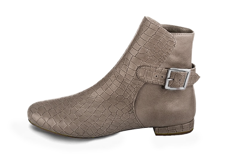 Sophisticated leather ankle boots detailed with an elegant back buckle and heel-strap finish for a distinct couture look, in bronze leather with round toe and low block heel - Florence KOOIJMAN